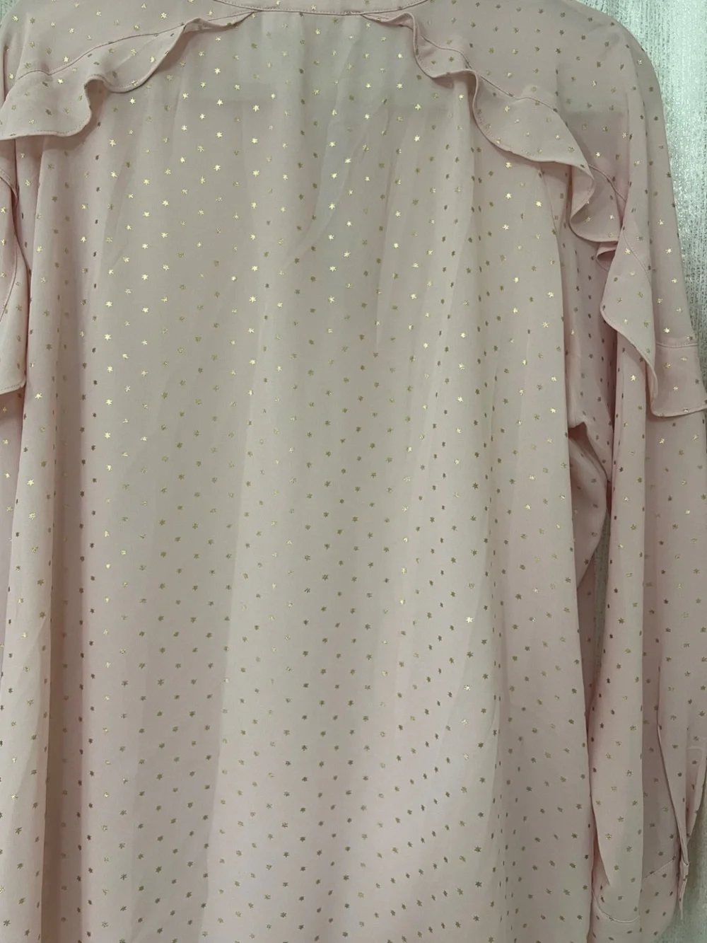Michael Kors Blush Pink Metallic Gold Star Pattern Ruffle Tie-Neck Blouse